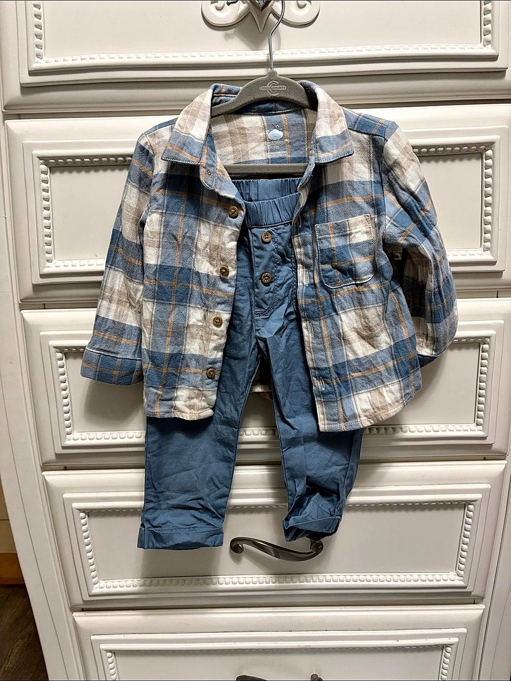 Cloud Island Baby Boys' plaid Button-Down Top & Pants Set Blue & White 12M